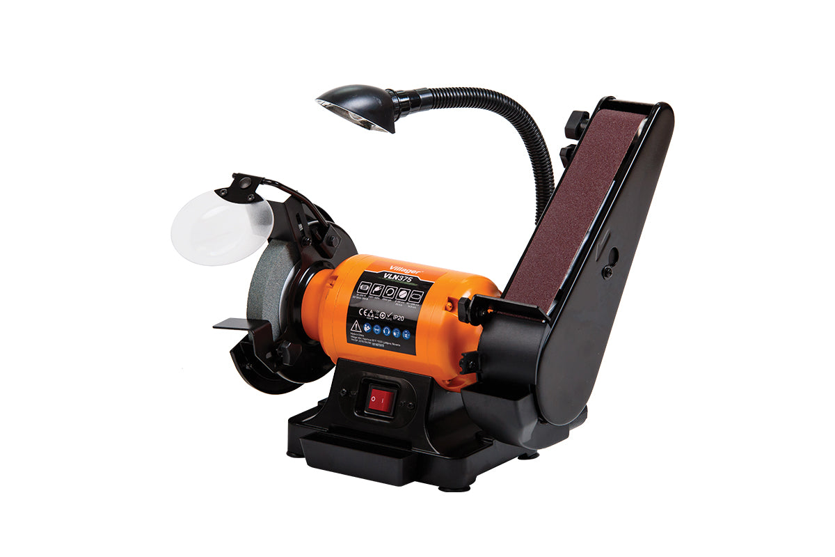 Tischschleifmaschine VLN 375 – 375 W, mit Schleifstein, Schleifband & LED-Arbeitslicht - VI-58488
