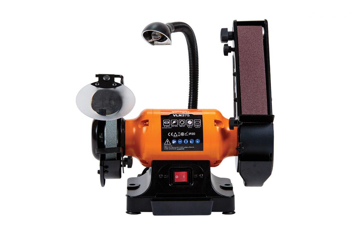 Tischschleifmaschine VLN 375 – 375 W, mit Schleifstein, Schleifband & LED-Arbeitslicht - VI-58488