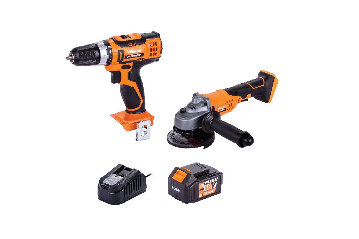 FUSE CRAFTSMAN-BUNDLE SET 1 – Bohrschrauber, Winkelschleifer, 2 Akkus & Ladegerät - VI-060108