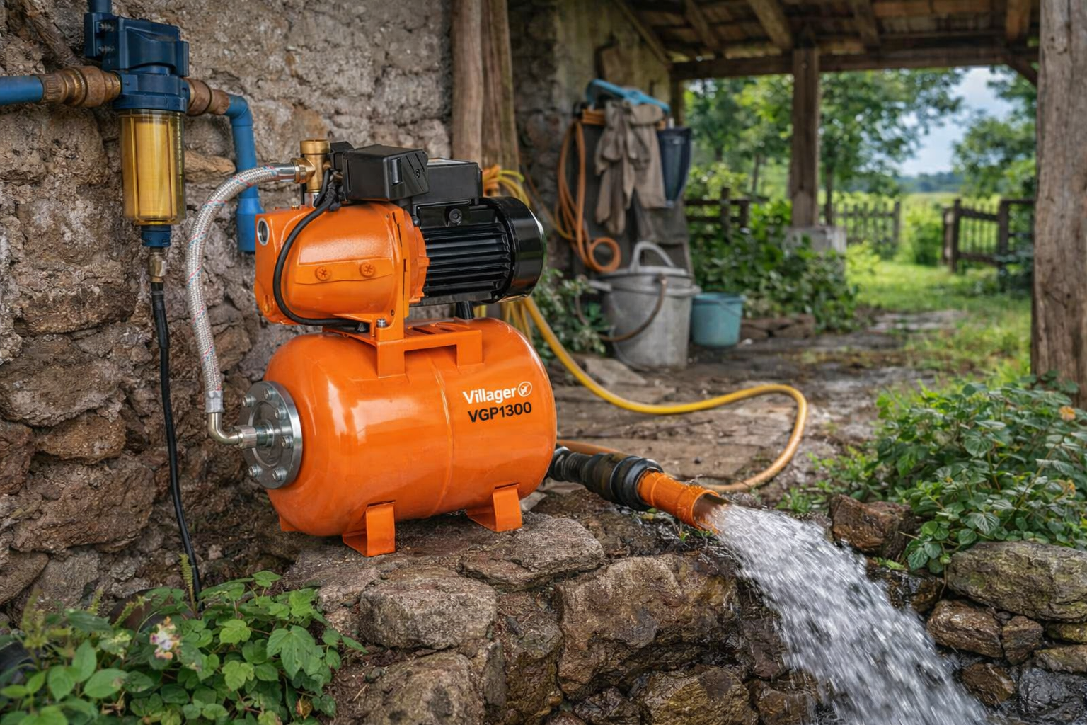 Villager Hauswasserwerk VGP 1300 Wasserpumpe – 1300 W Gartenpumpe mit 19 l Tank, 5.4 m³/h & 47 m Förderhöhe – VI-047115