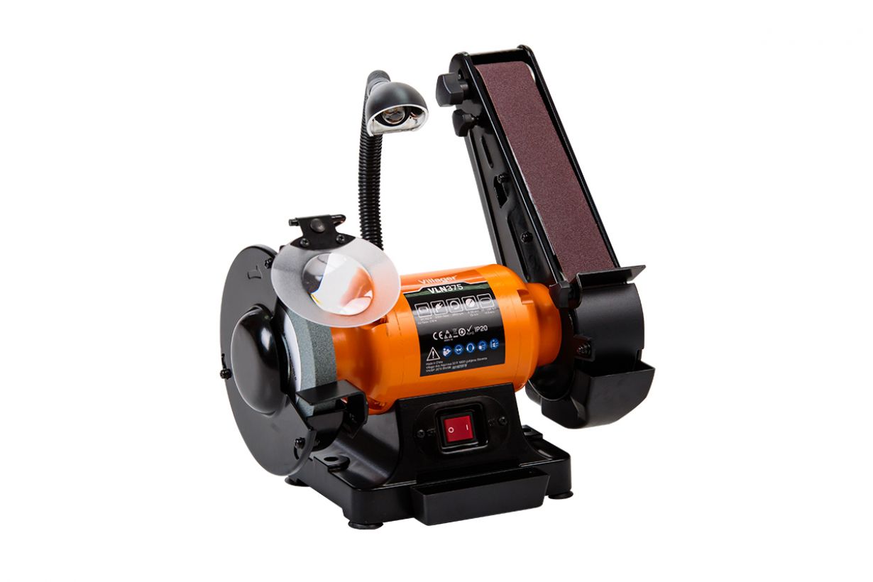 Tischschleifmaschine VLN 375 – 375 W, mit Schleifstein, Schleifband & LED-Arbeitslicht - VI-58488